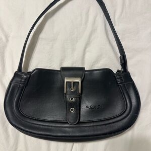Coach Black Leather Buckle Shoulder Bag